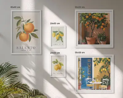 Moderne schilderijen set met fruitig Italië in rustieke stijl
