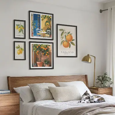 Moderne schilderijen set met fruitig Italië in rustieke stijl
