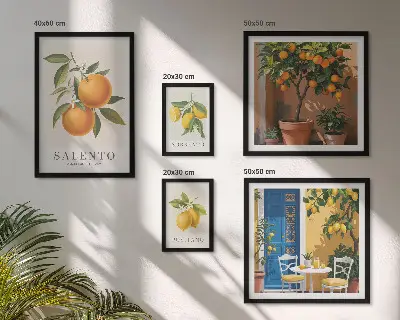 Moderne schilderijen set met fruitig Italië in rustieke stijl