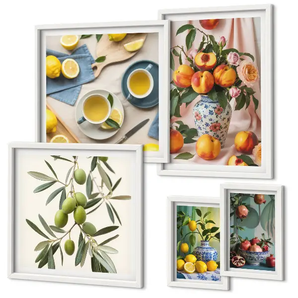 Wanddecoratie met fruit en bloemen rustieke compositie