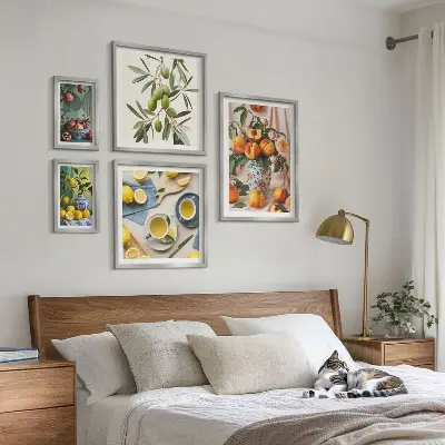 Wanddecoratie met fruit en bloemen rustieke compositie