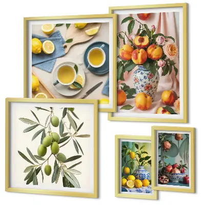 Wanddecoratie met fruit en bloemen rustieke compositie