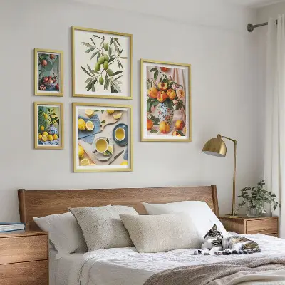Wanddecoratie met fruit en bloemen rustieke compositie
