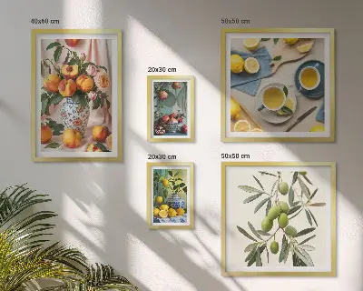 Wanddecoratie met fruit en bloemen rustieke compositie
