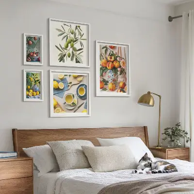 Wanddecoratie met fruit en bloemen rustieke compositie