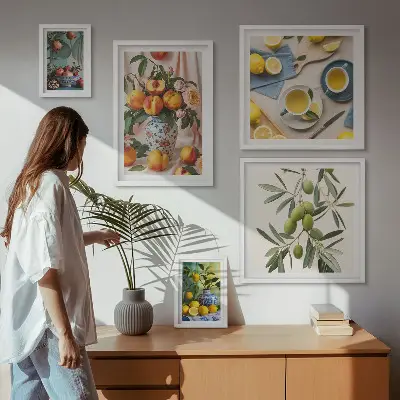Wanddecoratie met fruit en bloemen rustieke compositie