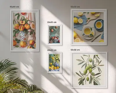 Wanddecoratie met fruit en bloemen rustieke compositie