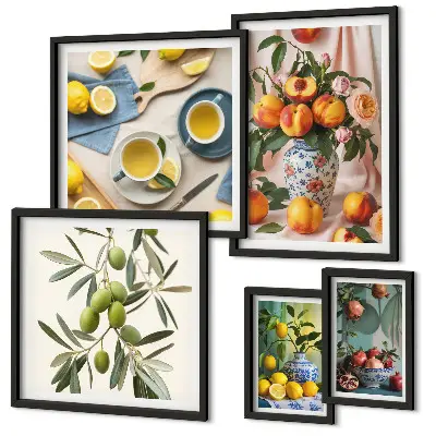 Wanddecoratie met fruit en bloemen rustieke compositie