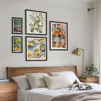 Wanddecoratie met fruit en bloemen rustieke compositie