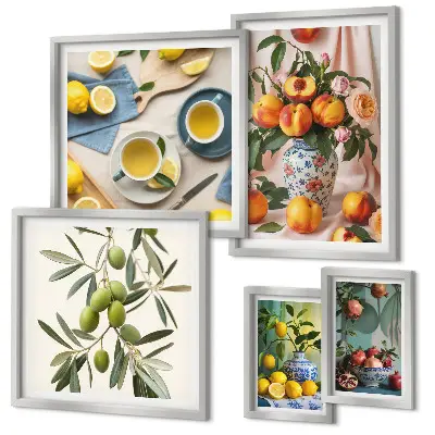 Wanddecoratie met fruit en bloemen rustieke compositie
