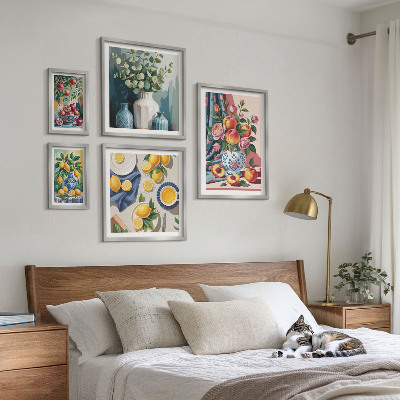 Moderne schilderijen set Bloem- en fruitcomposities
