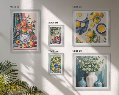 Moderne schilderijen set Bloem- en fruitcomposities