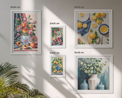 Moderne schilderijen set Bloem- en fruitcomposities
