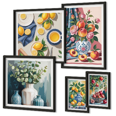 Moderne schilderijen set Bloem- en fruitcomposities