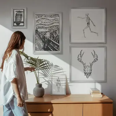 Wanddecoratie compositie met surrealistische kunst van mens en natuur