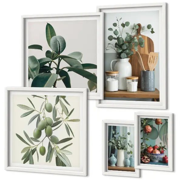 Set van moderne schilderijen met natuurlijke Scandinavische planten