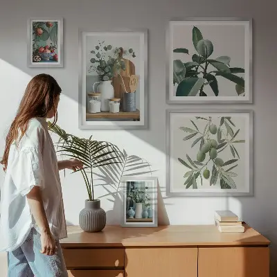 Set van moderne schilderijen met natuurlijke Scandinavische planten