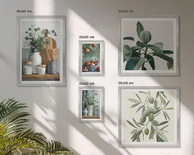Set van moderne schilderijen met natuurlijke Scandinavische planten