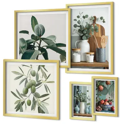 Set van moderne schilderijen met natuurlijke Scandinavische planten