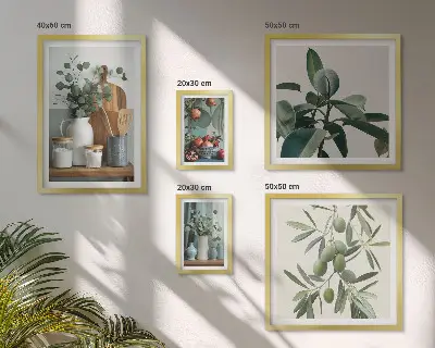 Set van moderne schilderijen met natuurlijke Scandinavische planten