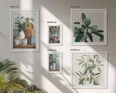 Set van moderne schilderijen met natuurlijke Scandinavische planten