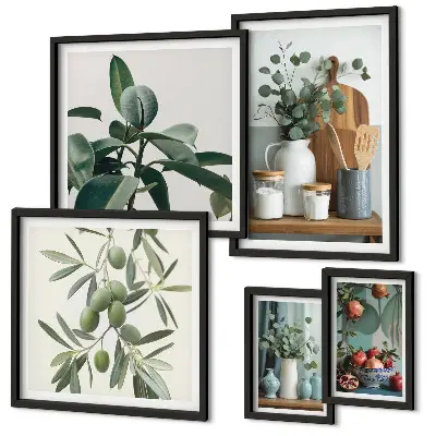Set van moderne schilderijen met natuurlijke Scandinavische planten