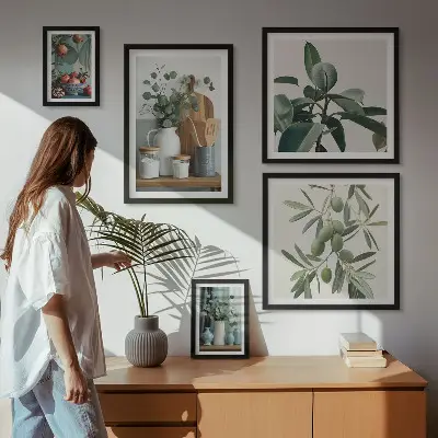 Set van moderne schilderijen met natuurlijke Scandinavische planten