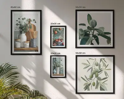 Set van moderne schilderijen met natuurlijke Scandinavische planten