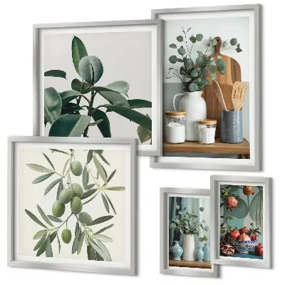 Set van moderne schilderijen met natuurlijke Scandinavische planten