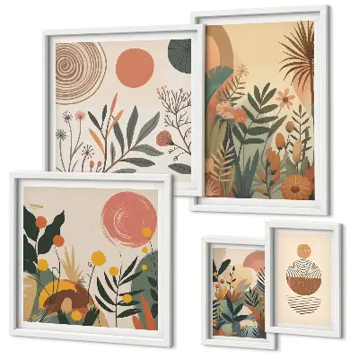 Moderne schilderijen set Abstracte boho-plantmotieven