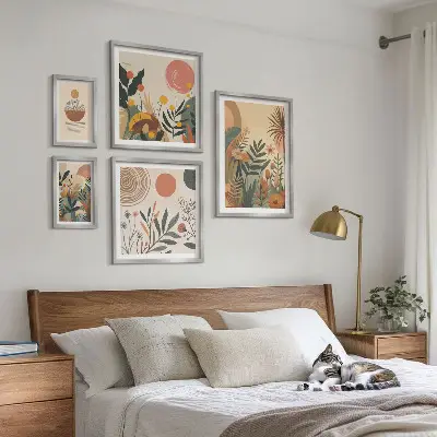 Moderne schilderijen set met abstracte boho plantmotieven