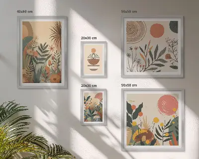 Moderne schilderijen set met abstracte boho plantmotieven