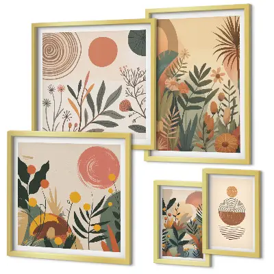 Moderne schilderijen set met abstracte boho plantmotieven