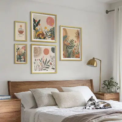 Moderne schilderijen set met abstracte boho plantmotieven