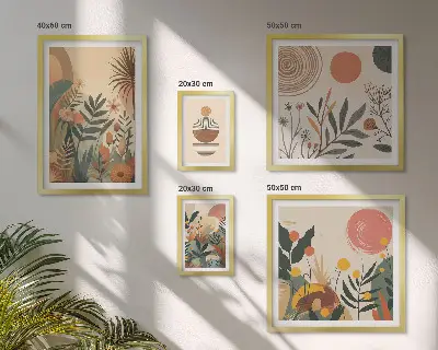 Moderne schilderijen set met abstracte boho plantmotieven