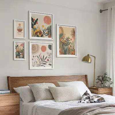 Moderne schilderijen set met abstracte boho plantmotieven