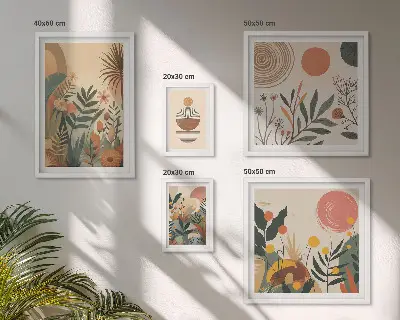 Moderne schilderijen set met abstracte boho plantmotieven