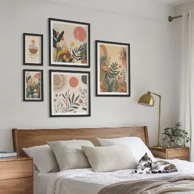Moderne schilderijen set met abstracte boho plantmotieven
