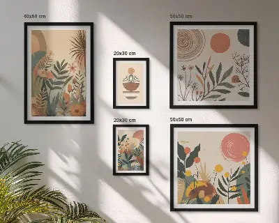 Moderne schilderijen set met abstracte boho plantmotieven