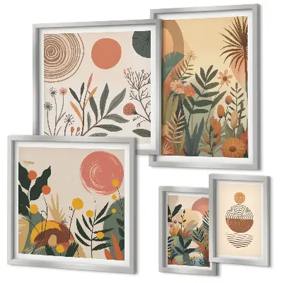 Moderne schilderijen set met abstracte boho plantmotieven