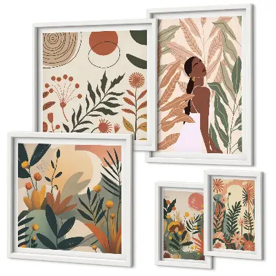 Gallery wall boho-stijl met een plantenmotief