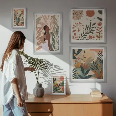 Gallery wall boho-stijl met een plantenmotief
