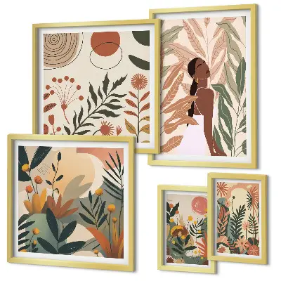 Gallery wall boho-stijl met een plantenmotief