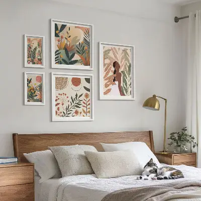 Gallery wall boho-stijl met een plantenmotief
