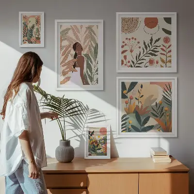 Gallery wall boho-stijl met een plantenmotief