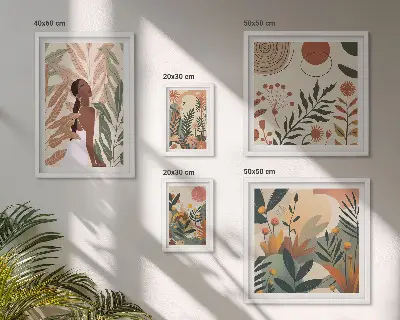 Gallery wall boho-stijl met een plantenmotief