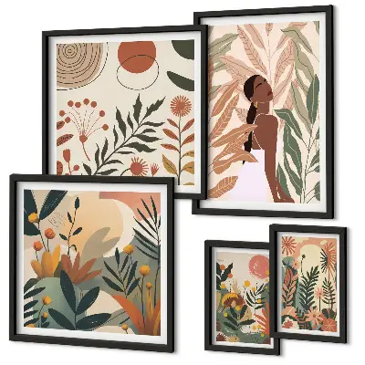 Gallery wall boho-stijl met een plantenmotief