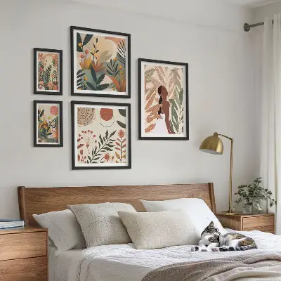 Gallery wall boho-stijl met een plantenmotief