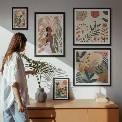 Gallery wall boho-stijl met een plantenmotief