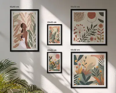 Gallery wall boho-stijl met een plantenmotief